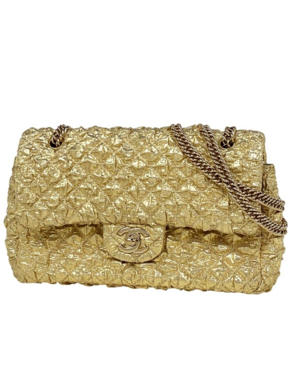 Chanel Shoulder Bag CC Logo Double Flap Fabric Gold